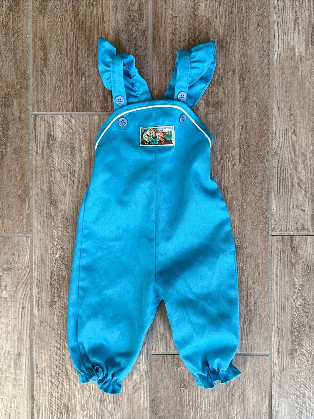 Vintage Disney Winnie the Pooh Turquoise Blue Baby Overalls